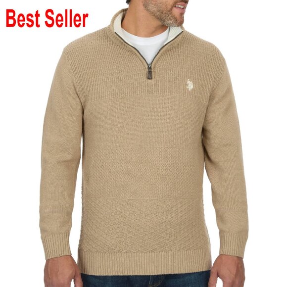 Men's Cable Knit Quarter Zip Sweater Classic Preppy Winter Pullover